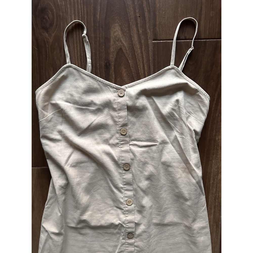 UpWest Womens Beige‎ Linen Blend Button Down Smocked Midi Dress Large 02932